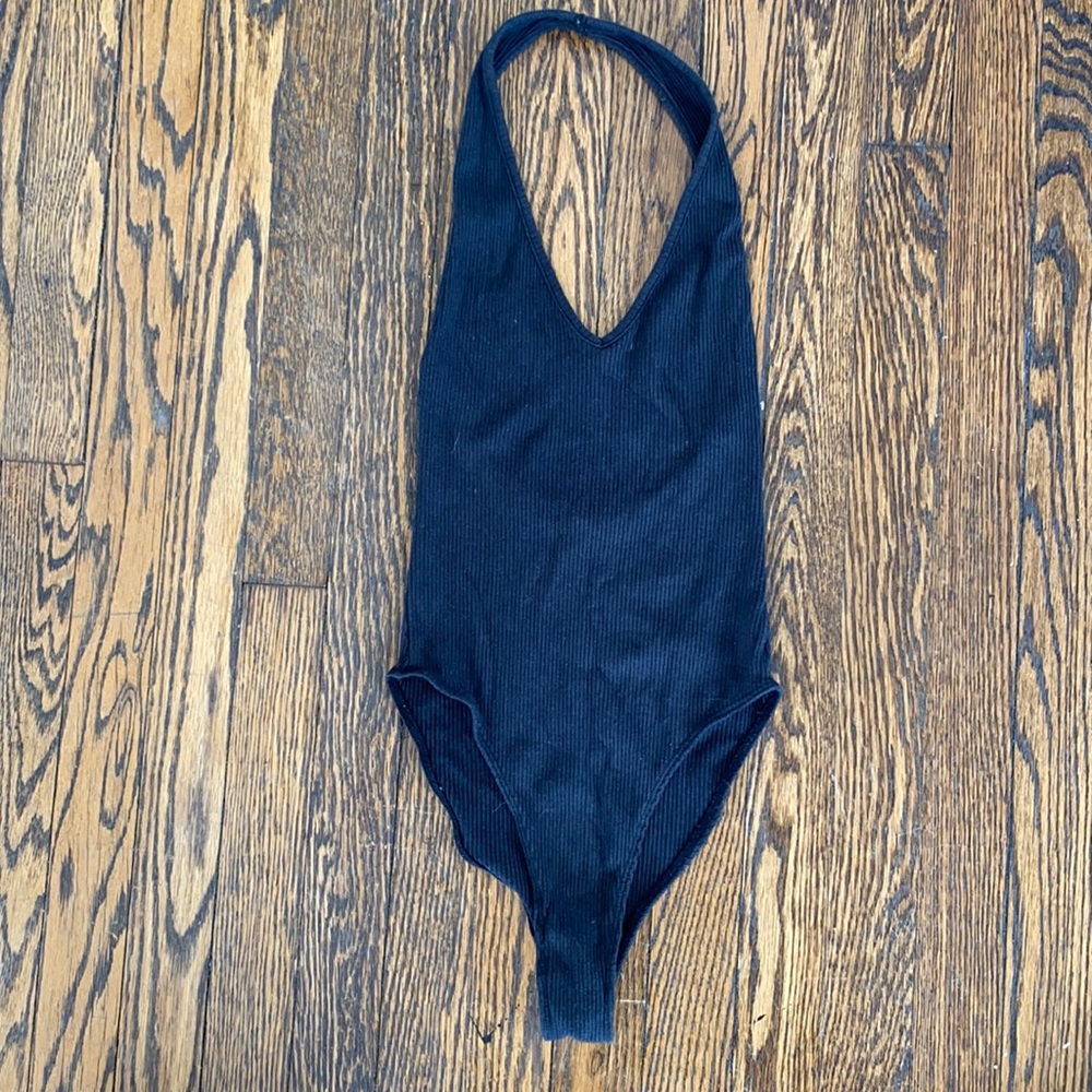 UO Out From Under Ribbed Halter Bodysuit, Size S.
